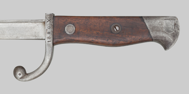 Image of German ersatz alteration of the Belgian M1882 bayonet for use with the Gewehr 98 (Carter EB 90).