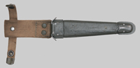 Thumbnail image of Italian M4 bayonet with leather scabbard.