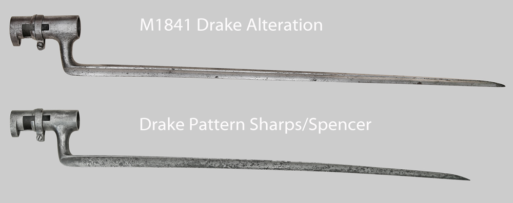 Comparison image showing M1841 and Sharps/Spencer Drake Pattern socket bayonets.