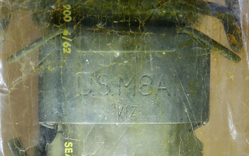 Image of sealed 1963-dated package containing two Viz manufacturing Co. M8A1 Scabbards.