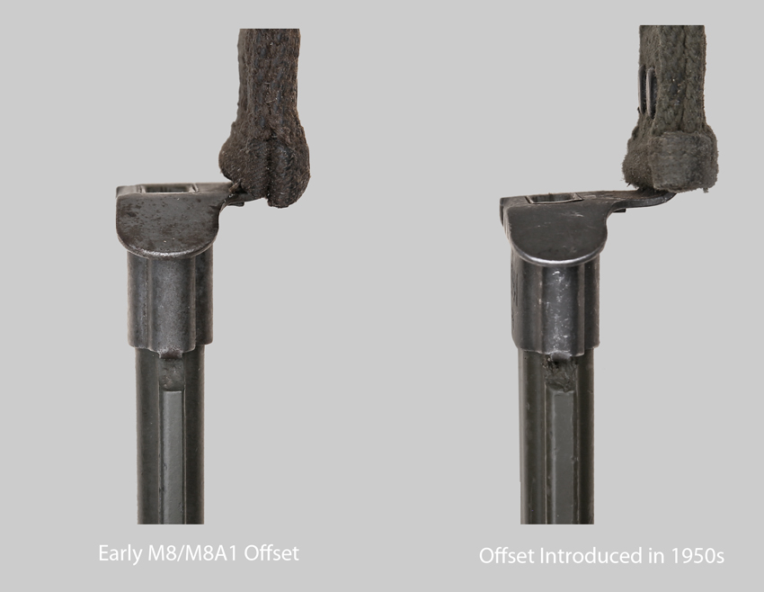 Comparison image showing 1950s M8A1 scabbard offset change.