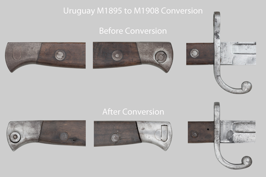 Comparison image showing M1895 bayonet and M1908 Conversion alterations.